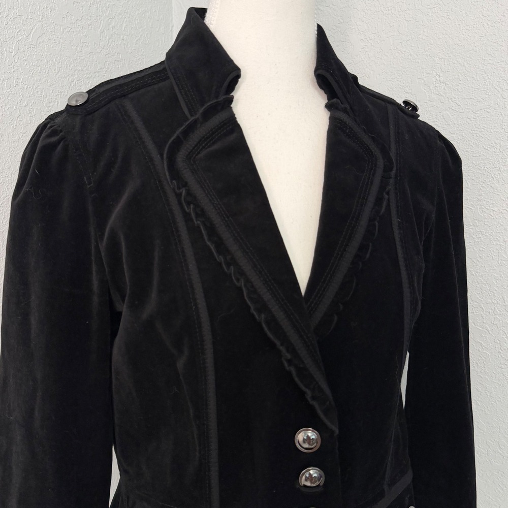 White House Black Market Black Velvet Military Peplum Blazer Jacket Size 6 - Picture 2 of 9